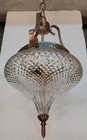 Antique Art Deco Brass Cut Glass Ship Ceiling Light Vintage Hanging Lamp Fixture