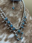Navajo Handmade Sterling Silver Turquoise Shadowbox Squash Blossom Necklace 17   