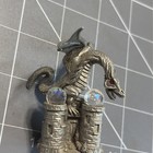 2    Vintage Spoontiques Pewter Castle Dragon Figurine Red Eyes Crystal Balls