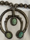 Vintage Navajo Indian Silver Squash Blossom Blue Gem Turquoise Naja Necklace