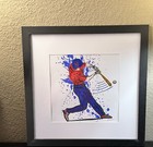 Whimsical Baseball Hand Painted Art Print Framed Matted   Signed Original   Ooak