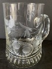 Beer Glass Tankard Pint Clear Etched Leaves Design Glass Mug 5 5    Tall Irish