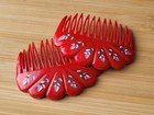 Vintage Hair Side Shell Combs Red Hand Painted Roses Made In France 2    X 2   