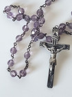 Vtg Sterling Silver Lavender Purple Crystal Glass Rosary Prayer Beads 1960s