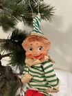 Vtg Noel Japan 60s Elf Pixie Shelf Sitter Rubber Face Boy Doll Gold Lame Accents