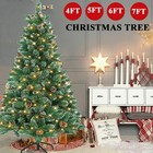 Snow Flocked Artificial Christmas Tree With Warm White Led Lights Green 4-7 Ft