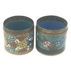 Antique Pair Of Cloissone Enamel On Brass Floral Jars No Lids 19th Century