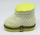 Limoges France Box   Yellow Baby Bootee   Removable Bottle   Shoe   Peint Main