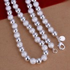 925 Sterling Silver Necklace Beads Balls 20 Inches 8mm Lobster Clasp B19