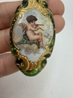 Victorian Perfume Bottle Hinged Lid Green Glass Angel Cherub Chatelaine Stopper