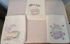 Vtg Lot 3 Cotton Flour Sack Hand Embroidered Towels Coffee  Cafe Au Lait  Java
