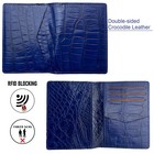 Real Crocodile Blue Bifold Leather Credit Card Wallet Slim Rfid Blocking