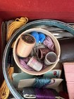 Sewing Box Full Of Notions Crafter Lot Vintage Buttons Embroider Thread Needles 