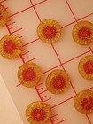 3 Vintage Czech Glass Button Hand Painted Dk Pink Flowers Yellow Glass 3 4  18mm