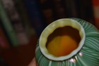 Antique 6  Quezal Steuben Feather Pulled Art Glass Lamp Shade Green Gold
