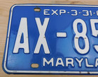 Vintage Original 1965 Maryland License Plate Tag   Ax-8512