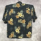 Vintage Tommy Bahama Wood Button Shirt Mens M Black 100  Silk Floral Camp