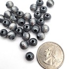  925 Sterling Silver Corrugated Round Oxidized Desert Pearl Spacer Beads