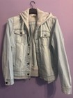 Sun   Stone Light Blue Hooded Jean Jacket Men s Xl Button Zip Short Casual