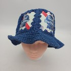Budweiser Hat Vintage 1970s Crocheted Blue Beer Can Retro Handmade Hat