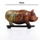 19th Century Chinese Antique Hand Carved Shoushan Stone Pig Statue Wood Stand