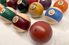 Vintage Clay Billiard Pool Balls Black Diamond Cue Ball Brunswick Aged Patina