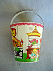 J  Chein Kid s Tin Bucket Sand Pail Lithograph Circus- 5 25 -    Shovel