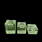 Green Recycled Art Glass Votive Candle Holders Tiered Ice Cube Style Set 3 Heavy