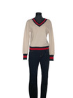 Brody Mongolian Cashmere Sweater  Ivory black red Stripe  V Neck Pullover Medium