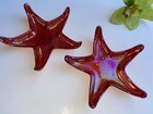 Akcam Starfish Plates Set Of 2 Orange Iridescent Collectible Glass From Turkey 