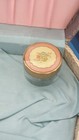 Vintage Vanity Set Mirror Brush Comb Powder Jar Floral Gold Trim In Case