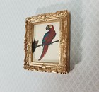 Miniature Red Parrot Vintage Framed Art Print In Gold Frame 1 12 Scale Dollhouse