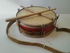 Vintage Soviet Pioneer Drum With Sticks   Strap - Ussr 1960s 70s - Red Snare