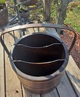 Basketville Walnut Wood Barrel W handle   Brass Rings Putney Vt Large 16  X 14  