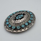 Vintage 925 Sterling Silver Native American W m  Large Turquoise Belt Buckle
