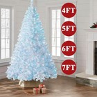 White Christmas Tree With Blue Led Lights 4 5 6 7ft Bushy Xmas Home Outdoor Tree