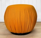 Mid-century Large Orange Tweed Round Oval Pouf Ottoman