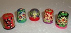 Beautiful Russian Wooden Hand Painted Set Of Five Thimbles   New