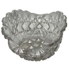 Diamond Cut Vintage Crystal Candy Dish Scallop Edge Clear Glass Serving Bowl