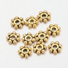 50 Daisy Spacer Beads Metal Antiqued Gold 4mm Findings Sun Beads Bulk