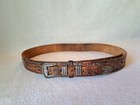 Vintage Keyston Bros Sterling Silver Tooled Leather Western Ranger Belt Buckle