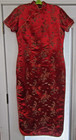 Yi Fang Cheongsam Dress Womens 44 Asian Embroidered Dragon Red Satin