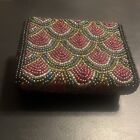 Vintage Beaded Lipstick Case Holder W  Mirror   Snap Closure
