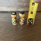 Vintage Wooden Kokeshi Japanese Bobble Head Doll Miniature Set Of 2 Couple