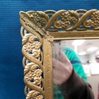 Vtg 15  X 10  Vanity Mirror Tray Gold Tone Open Grid Floral 