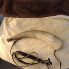 18th Century Colonial Powder Horn Accessory W  Leather Strap  Brown Horn