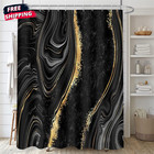 4 Pcs Black Marble Shower Curtain Sets With Rugs Gold Bathroom Set