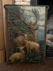 Antique Cast Iron Fireplace Summer Cover Insert Deer Elk Hand Painted Oil Plaque