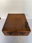 Globe 2 Drawer Card Catalog File Cabinet Recipe Note Organizer Oak Wood   Metal