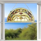 Stained Glass Hanging Half Circle Window Panel Suncatcher Spring Colors 24x12in